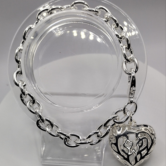 .925 Heart Charm Bracelet .925 Chain Links NEW! - Picture 8 of 8